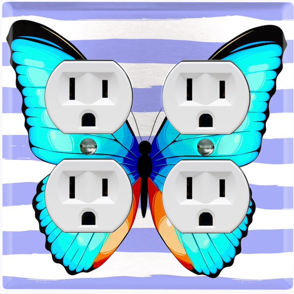 Metal Light Switch Plate Cover Unique Teal Butterfly Purple Stripes BUT031