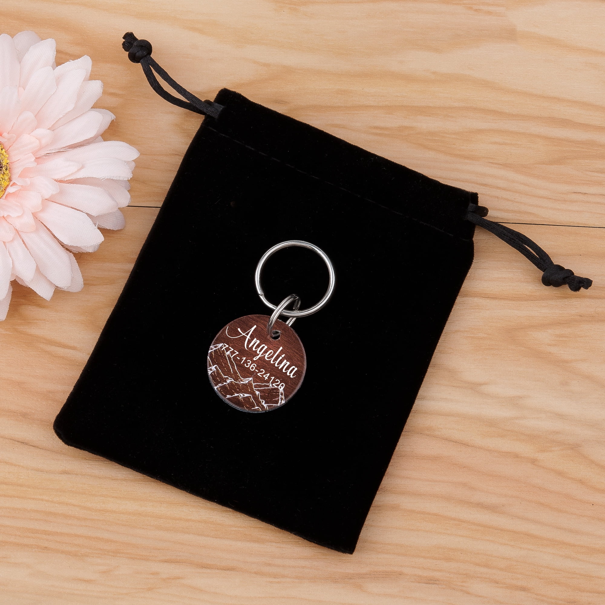 Engravable Wood Dog Tag, Personalized Wood Mountain Dog Tag, Round Pet ID Collar Tag, Custom Dog Tag, Engravable Aluminium Tag For Dog or Cat, with Velvet Pouch Ships Next Day!