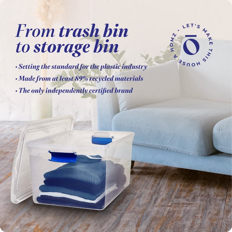 Homz® 66 Quart Large Clear Storage Bins with Lids, Blue Latches