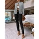 thumbnail image 4 of Cárdigan de Punto con Estampado de Rombos para Mujer, Abrigo Corto Ligero, Cuello Alto, Larga, Botones Metálicos, Chaqueta de Otoño Gris L, 4 of 7