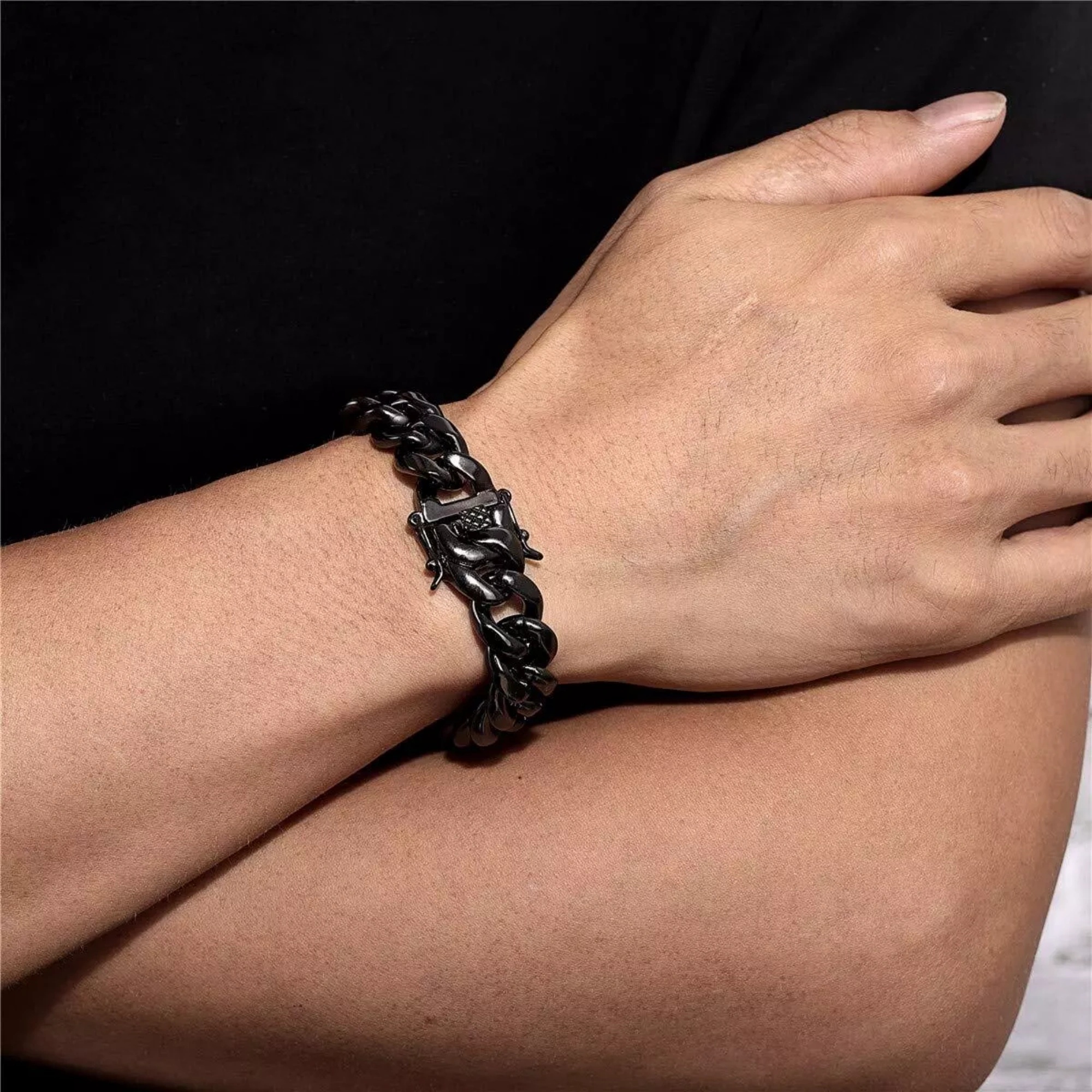 RapzGz Men’s 14mm Cuban Link Bracelet, Durable 18K Gold/Black/Rainbow/Silver Tone Stainless Steel Bracelet for Men & Women, Hip Hop Bracelets Chain, 8"-9.5" Ideal Gift for Him & Her.