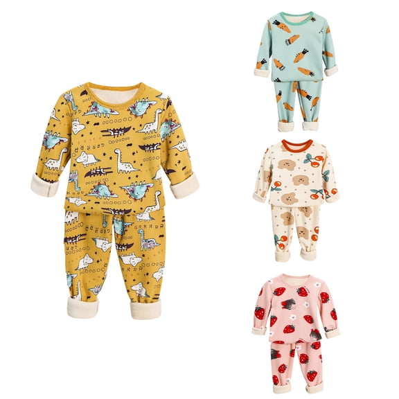 Ahuyic Toddler Kids Casual Fashion Outfits, Autumns And Winter Solid Color Top And Pants Set For Kids, Children's Thermal Underwear Set Padded And Thickened Winter Boys Boys Fall Clothes And Pants