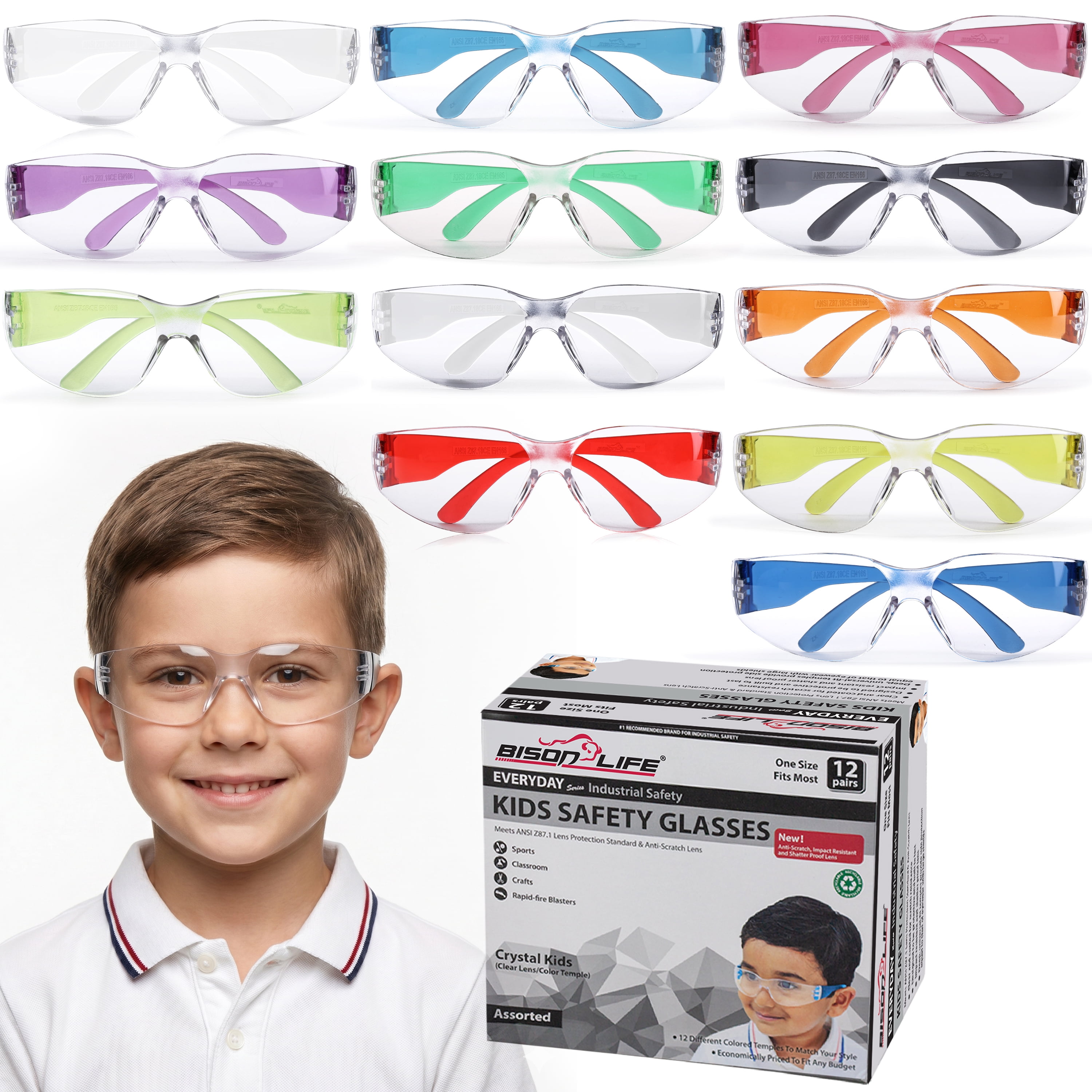Bison Life 12-Pack Kids Safety Glasses with Clear Polycarbonate Lenses photo 1