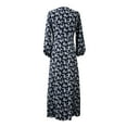 thumbnail image 6 of Conairie Maxi Dresses for Women Dotted Print V Neck Loose Stretch Elegant Long Sleeve A-Line Dress Comfort Vocation Boho formal Dresses Navy XL, 6 of 9