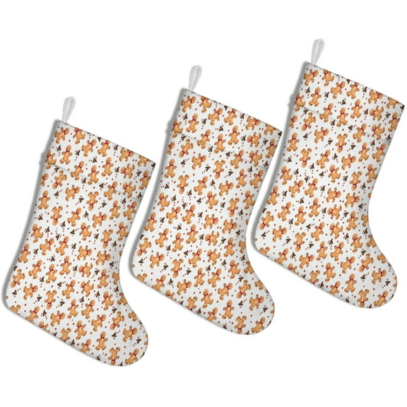 Christmas Stockings White Gingerbread Man Pattern 3 Pack 14.8 Inch