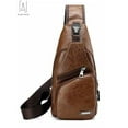 thumbnail image 3 of Gustave Sling Bag for Men Chest Shoulder Backpack Waterproof Leather Crossbody Bag with USB Charging Outdoor Hiking Travel "Light Brown", 3 of 11