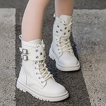 XIMIN Kid Girls Goth Ankle Booties Platform Combat Boots Chunky Lace Up Lug Sole Zipper Combat Boots Punk Rivet Boots Motorcycle Boots