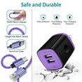 thumbnail image 4 of Hootek 2 Port Fast Charger 2 Pack Dual Port USB Adapter 2.1A Type-C Wall Charger, Quick Charger with 2 Pack 6FT USB-C Cable Cord Nylon Braided Fast Charging for Samsung, Purple, 4 of 7
