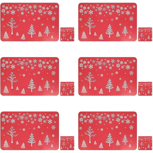 6 manteles y posavasos navideños para mesa de comedor navideña Decoraciones (rojo)