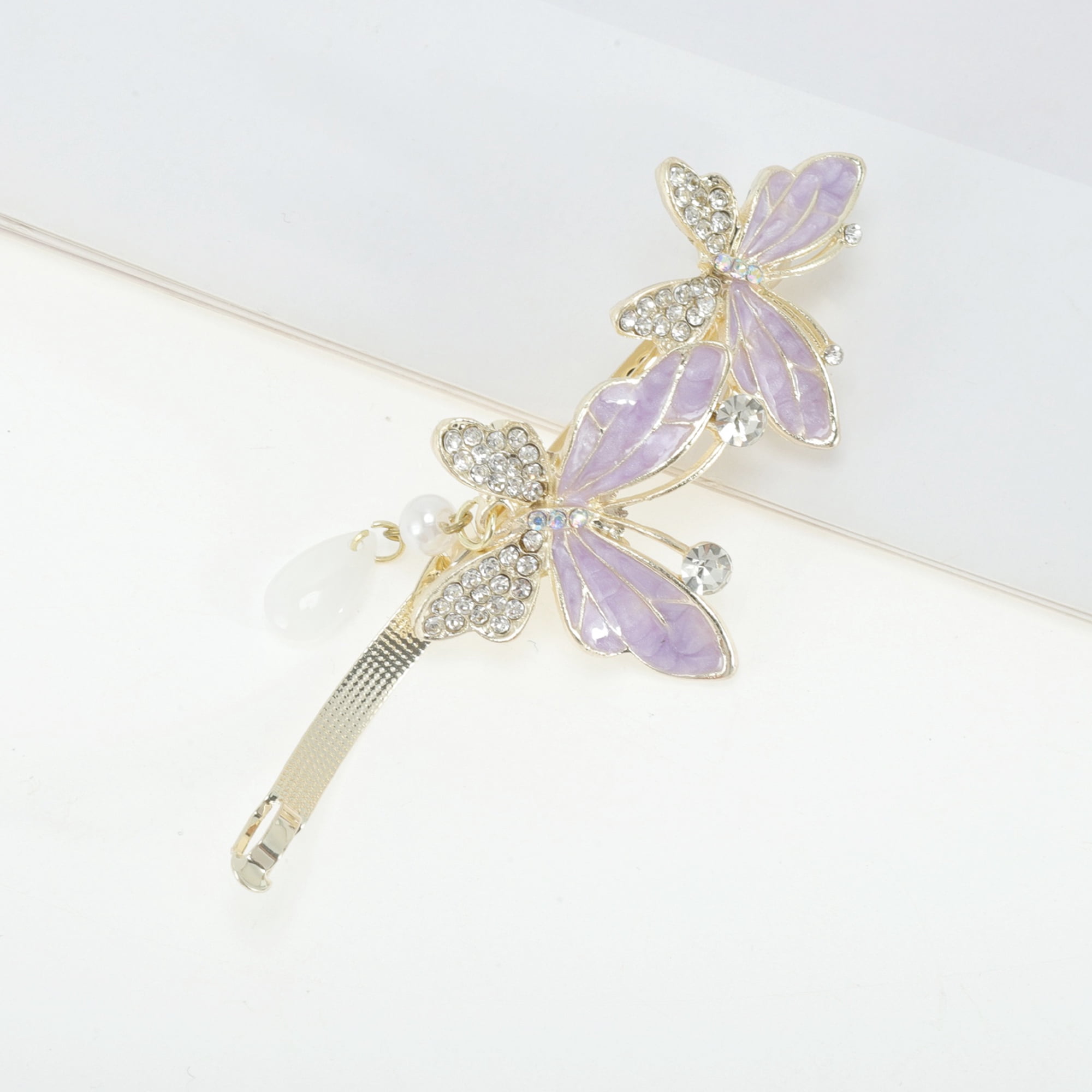 Unique Bargains Exquisite Butterfly Pendant Spring Clip Hair Clips Purple Silver Tone