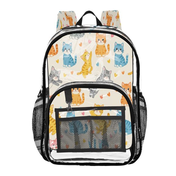 PVC Transparent Backpacks Clear Backpack for Travel and Outings Colorful Striped Cat Pattern