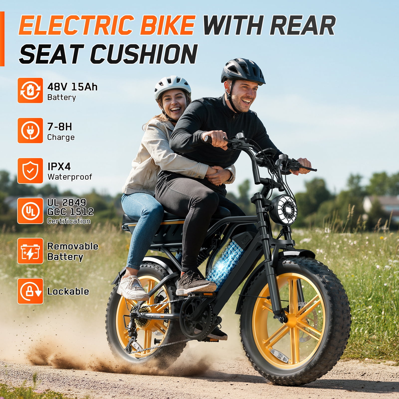 Electric Bike for Adults, 20"x4.0 Fat Tire E Bicycle, 750W Motor 48V 15Ah Removable Battery 7-Speed E Mountain Bike, UL2849, LCD Display