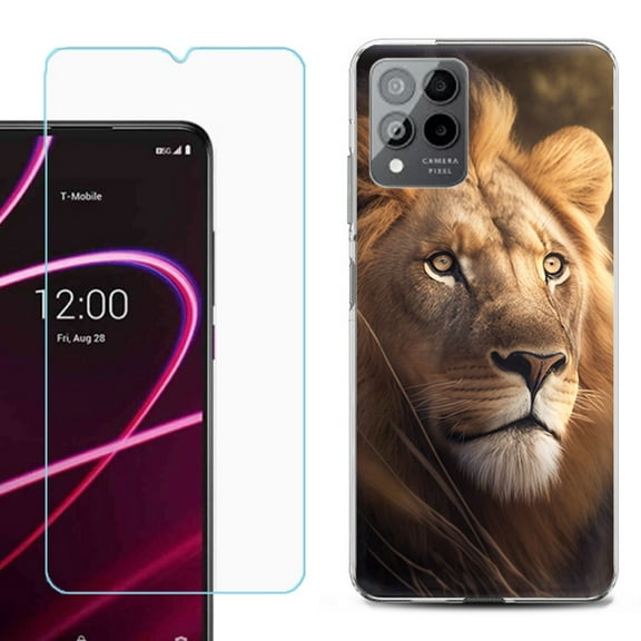 OneToughShield ® for T-Mobile Revvl 6x Pro 5G Shockproof Fashion Phone Case, with Tempered Glass Screen Protector - Lion