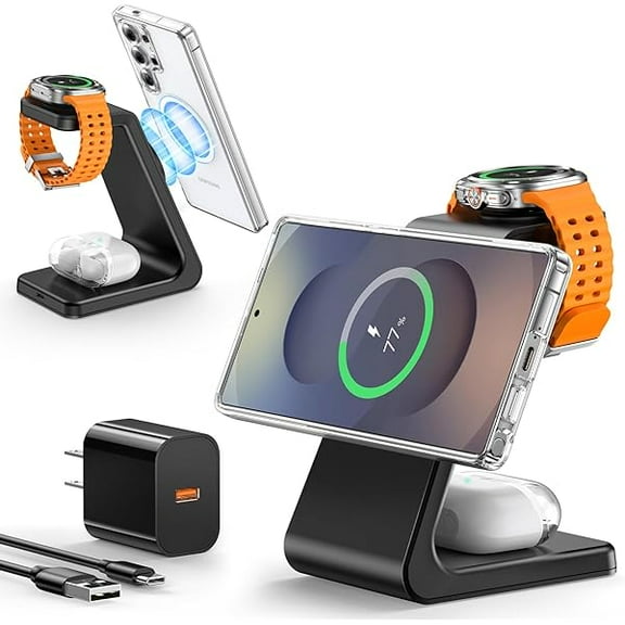 Upgraded Magnetic Wireless Charger for Samsung, 3 in 1 Mag-Safe Fast Samsung Charging Station for S25 Ultra S24 S23 S22/Z Fold 7 Flip 7, Samsung Watch Charger for Galaxy Watch Ultra/8/7/6,Galaxy Buds