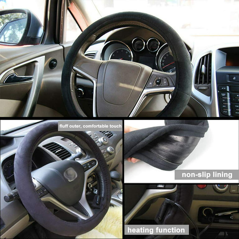 Heated Steering Wheel Cover, 12V Auto Steering Wheel Black