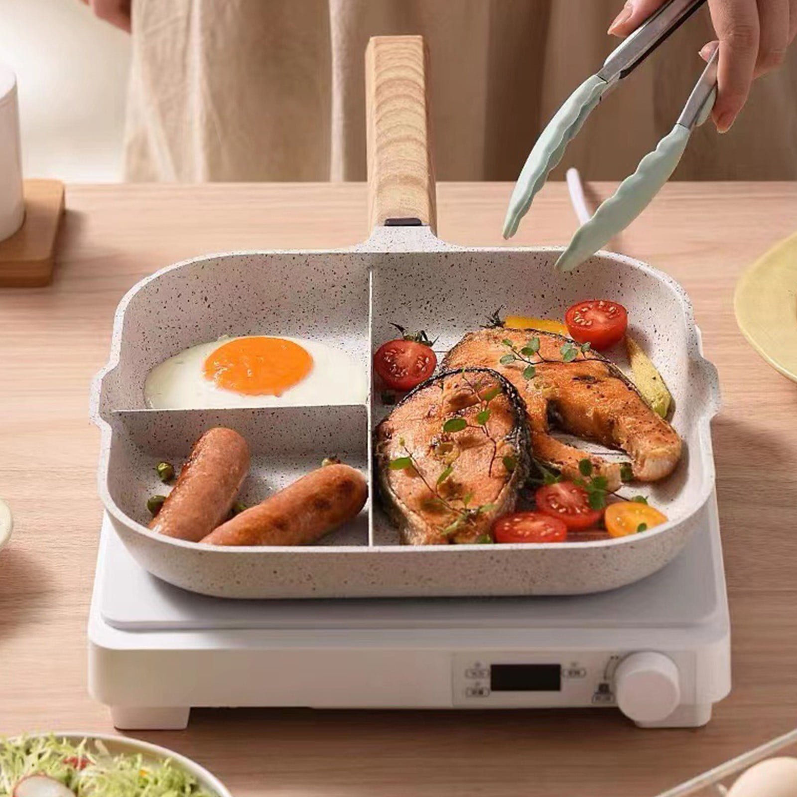 XKHHLH Nonstick Divided Grill Pan for Stove Tops, Versatile Breakfast Grilling Pan, Durable Square Grill Skillet, Steak Griddle Pan, Induction Compatible