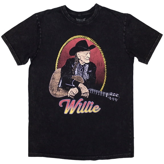 Willie Nelson Unisex Stone Wash T-Shirt Lasso Portrait (Black)