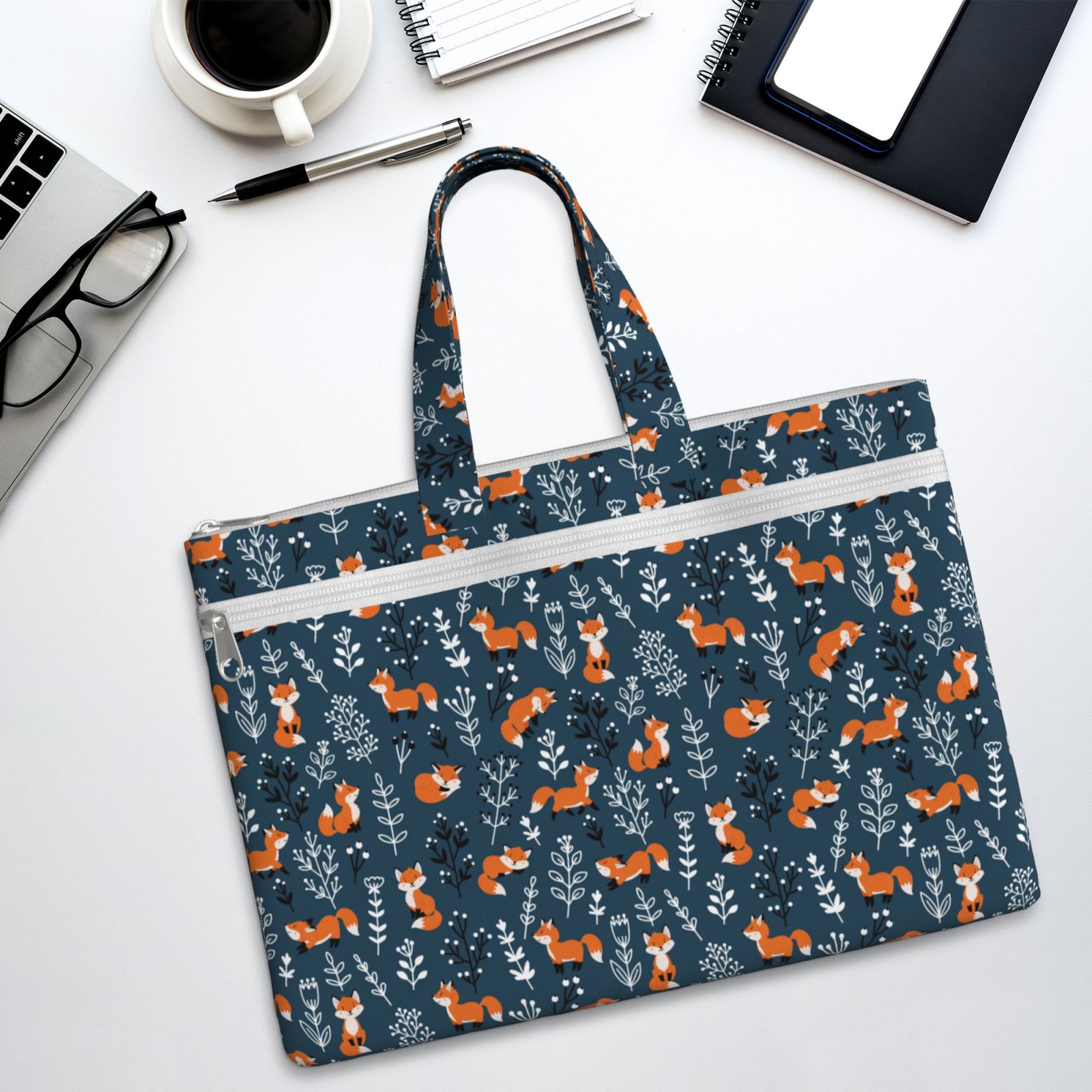 Kdxio cute fall fox File Tote Document Bag Business Briefcase Bag Document Organizer Tote Briefcase for Letter A4 Files Business Teacher Office Bag