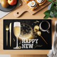 thumbnail image 2 of Happy New Year Placemats Set of 6, Gold Black Champagne Ribbons Clock Celebrate Non-Slip Place Mats Washable Table Mats for Kitchen Dining Table Decorations Indoor/Outdoor, 2 of 9