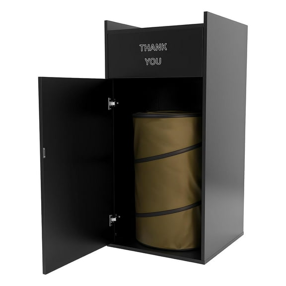 40 Gallon Restaurant Trash Bin Cabinet, Wood Grade Trash Receptacle w/ Trash Bag, Indoor Trash Can Cabinet & Garbage Receptacle for Self-Service Restaurant, Coffee Shop (Black)