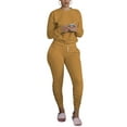 thumbnail image 3 of Gureui Women's Casual 2Pcs Homewear Outfits,Long Sleeve Round Neck Blouse and Long Trousers with Pocket Solid Slim-fit Tracksuit Leisure Wear, 3 of 6