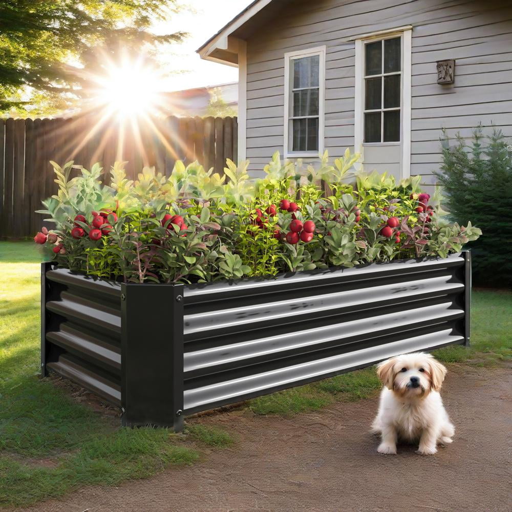 Galvanized Steel Raised Garden Bed Kit - Outdoor Metal Planter Box for Vegetable/Flower Planting & Landscaping, Heavy Duty Rust-Resistant Design