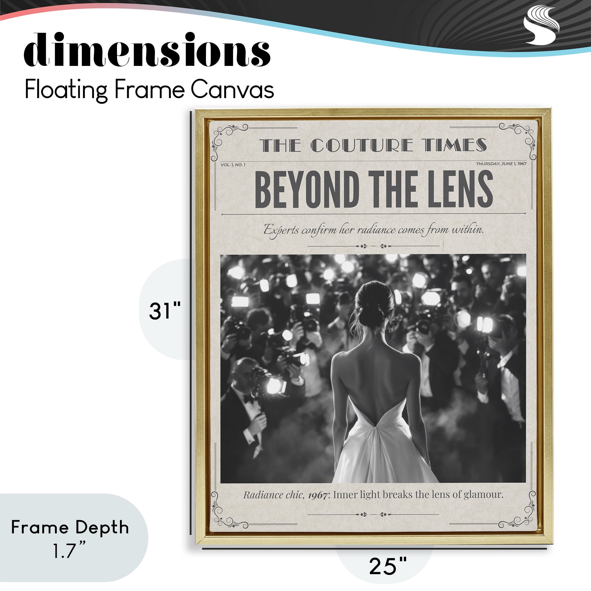 The Couture Times Magazine Gold Framed Floater Canvas Wall Art, design by A Barefoot Stylist