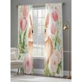 thumbnail image 4 of Easter Bunny Sheer Curtains 84 Inch Length 2 Panels Set Window Treatments, Pink Tulip Flowers Spring Leaves Rustic Botanical Rod Pocket Semi Curtains for Living Room/Bedroom/Kitchen, 104"W x 84"L, 4 of 7