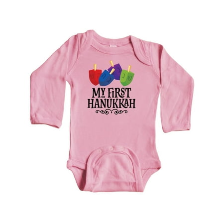 

Inktastic First Hanukkah Childs Dreidel Gift Baby Boy or Baby Girl Long Sleeve Bodysuit