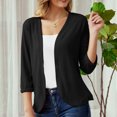 thumbnail image 2 of RYRJJ Women's Knit Sweater 3/4 Sleeve Crop Cardigan Jackets Open Front Short Bolero Shrugs for Dresses Tops Solid Lightweight Soft(Black,L), 2 of 9