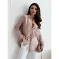 thumbnail image 3 of Women'S Sheer Mesh Button Down Shirt Top Long Sleeve Solid Color Hot Diamond Blouse Khaki L, 3 of 6