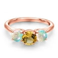 thumbnail image 3 of Gem Stone King 18K Rose Gold Plated Silver Yellow Citrine and Simulated White Opal Engagement Ring for Women | 1.80 Cttw | Round 6MM | Gemstone November Birthstone | Size 5, 3 of 6