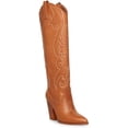 thumbnail image 2 of Steve Madden Lasso Cognac Pull On Stacked Block Heel Pointed Toe Knee High Boots (Cognac, 11), 2 of 9