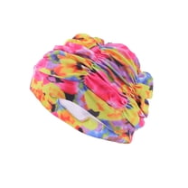 Unique Bargains 1 Pc Elasticity Flower Pattern Swim Cap 5.91"x9.25" Blue Yellow
