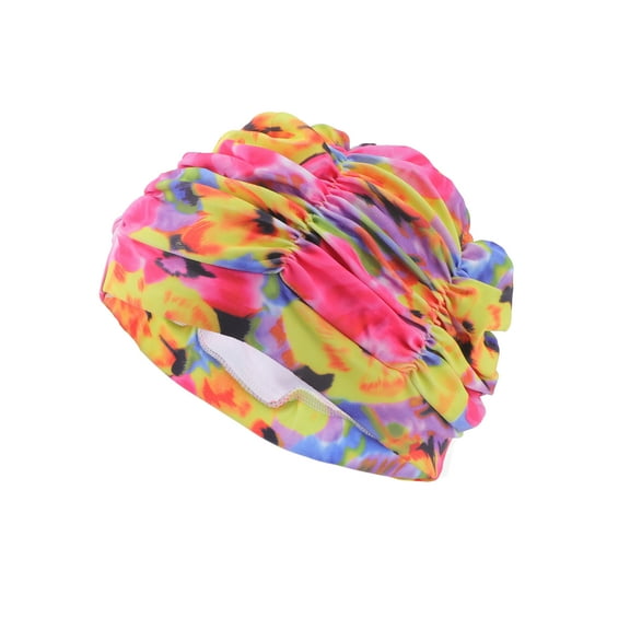 Unique Bargains 1 Pc Elasticity Flower Pattern Swim Cap 5.91"x9.25" Blue Yellow