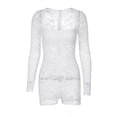 thumbnail image 2 of Liacowi Women Spring Lace Playsuits See Through Square Neck Long Sleeve Jumpsuits Fashion Slim Casual Short Rompers Clubwear, 2 of 9