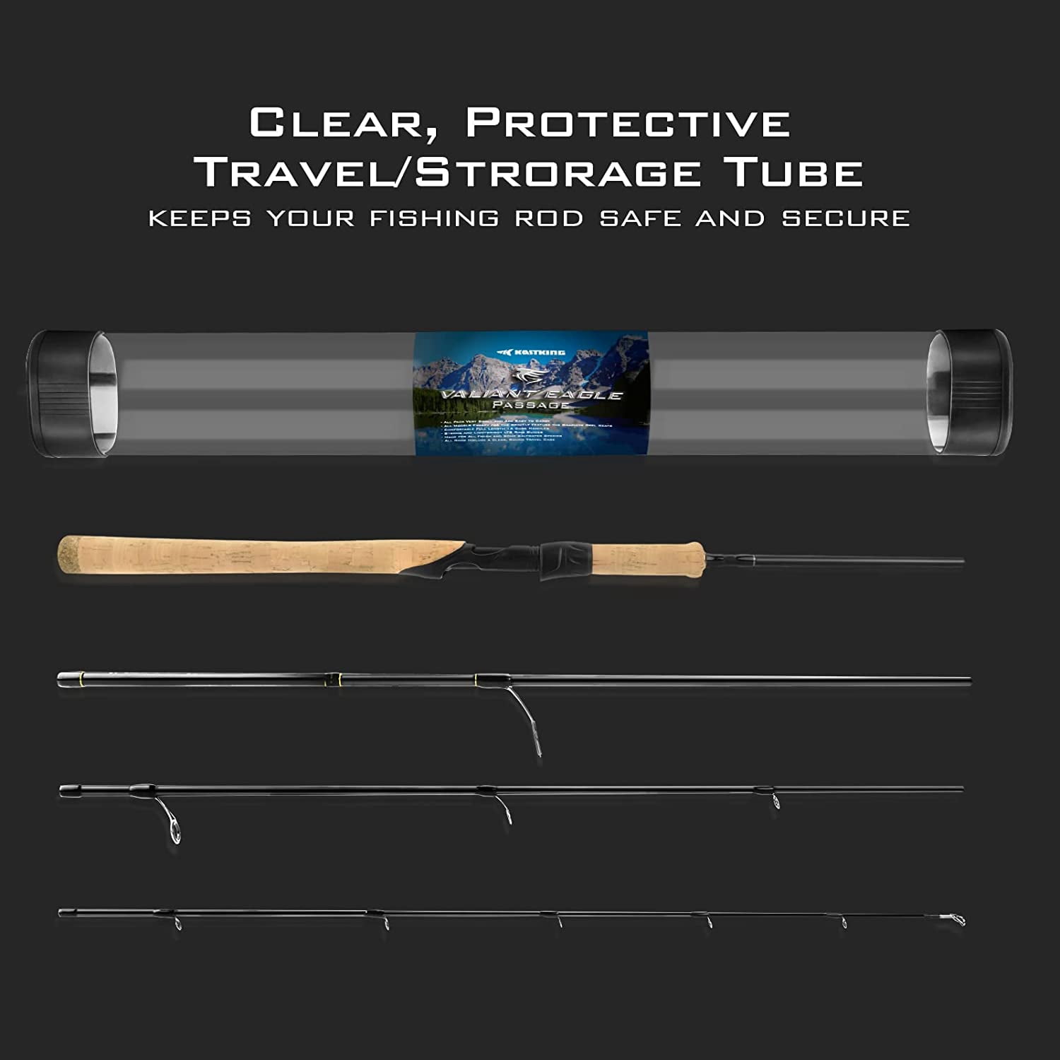 KastKing Passage Travel Fishing Rods, 4  Pack Rods, Casting IM6 Graphite Blank- Valiant Eagle