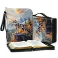 thumbnail image 4 of ZUXONGSY Snowy Mountain Wolf Forest Print Leather Bible Cover Lightweight Bible Carrying Tote Bags for Women Men Stylish Scripture Bag with Detachable Wristlet Strap Christian Art Gifts, XL, 4 of 7