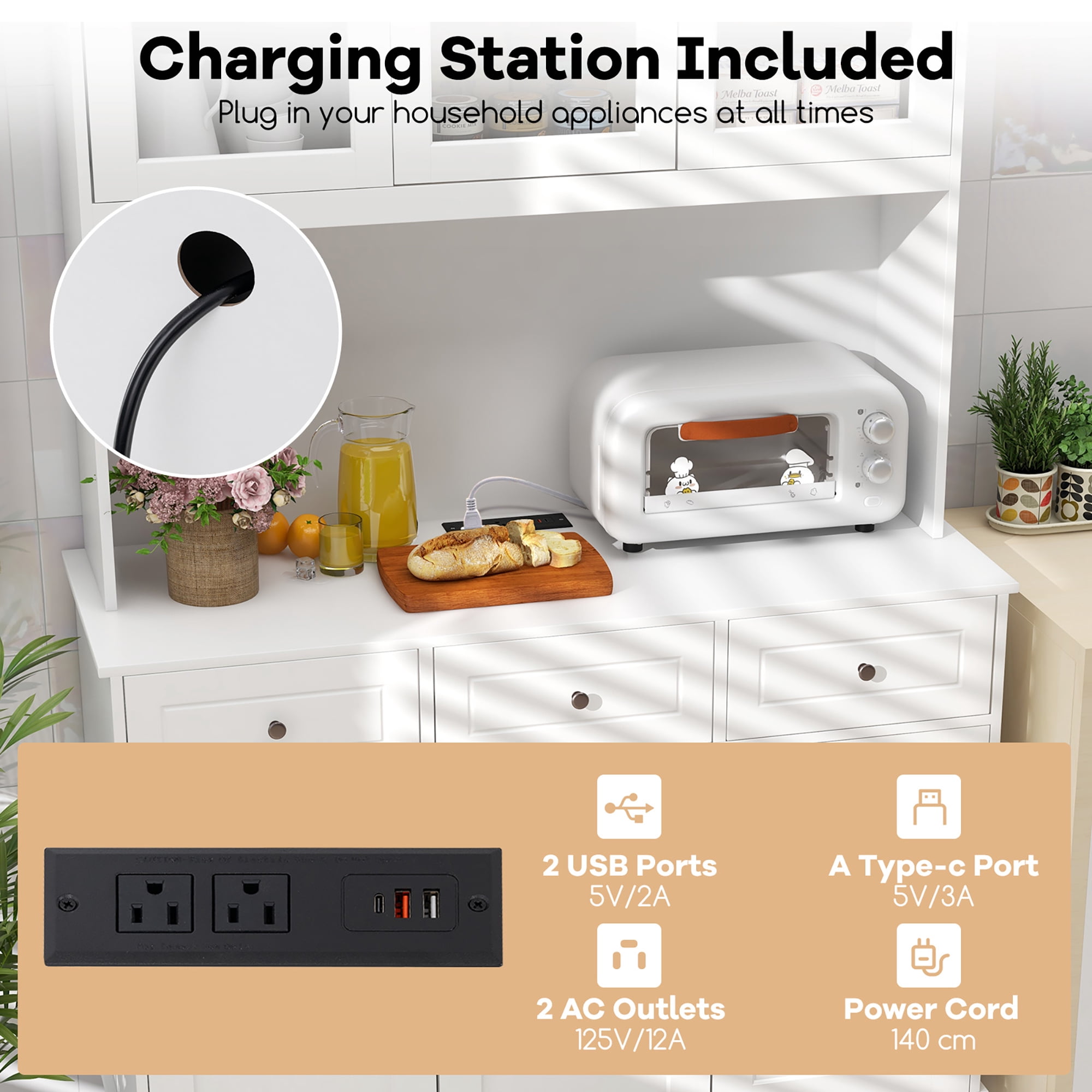 Gymax 77'' Tall Kitchen Pantry Storage Cabinet with LED Lights and Power Outlets