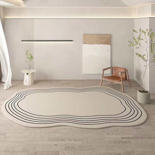 Alfombra irregular de estilo crema para sala de estar, resistente a la suciedad, de extensión completa, para dormitorio, gruesa, resistente al frío, antideslizante, de imitación de cachemira para el