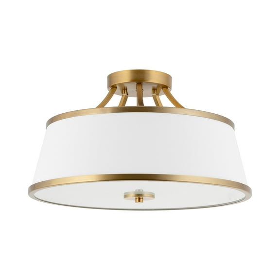 Kira Home Zoey 18" Modern 3-Light Semi-Flush Mount Ceiling Light Fixture   White Fabric Shade, Warm Brass Finish