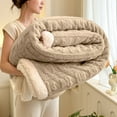 thumbnail image 4 of Dual-Layer Cable Knit Fleece Throw Blanket - Warm Soft Flannel & Sherpa Blanket for Couch Bed, Cozy All-Season Sofa Decor (100x150cm), 4 of 6