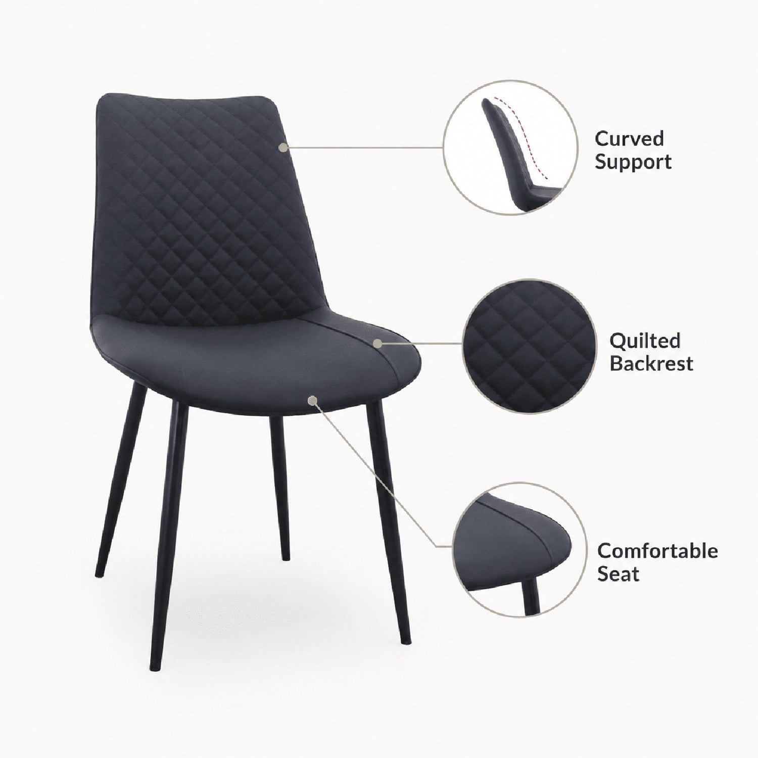 Modern PU Leather Dining Chairs, Set of 4, Diamond-Quilted Faux Leather Upholstery, Metal Frame, 300 lb Capacity, for Dining Room, Kitchen, Living Room