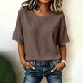 thumbnail image 4 of Zysthvn 3/4 Sleeve Womens Tops Cotton Summer Casual Womens T Shirts Loose Fit Crew Neck Solid Breathable, 4 of 5