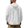 thumbnail image 4 of OGLCCG Men's Linen Stripe Hooded Shirts V Neck Half Button Down Long Sleeve Drawstring Blouses Oversized Casual Loose Fit Pullover Tops,XXXL,White, 4 of 6