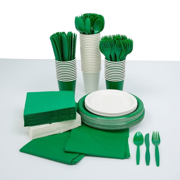 Green & White Disposable Tableware Kit Assortment May Vary