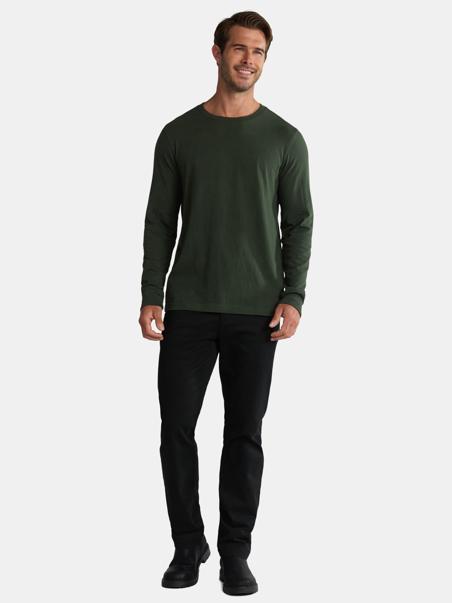 George Men's & Big Men's Relaxed Fit Cotton Crewneck T-Shirt with Long Sleeves, Size XS-3XL