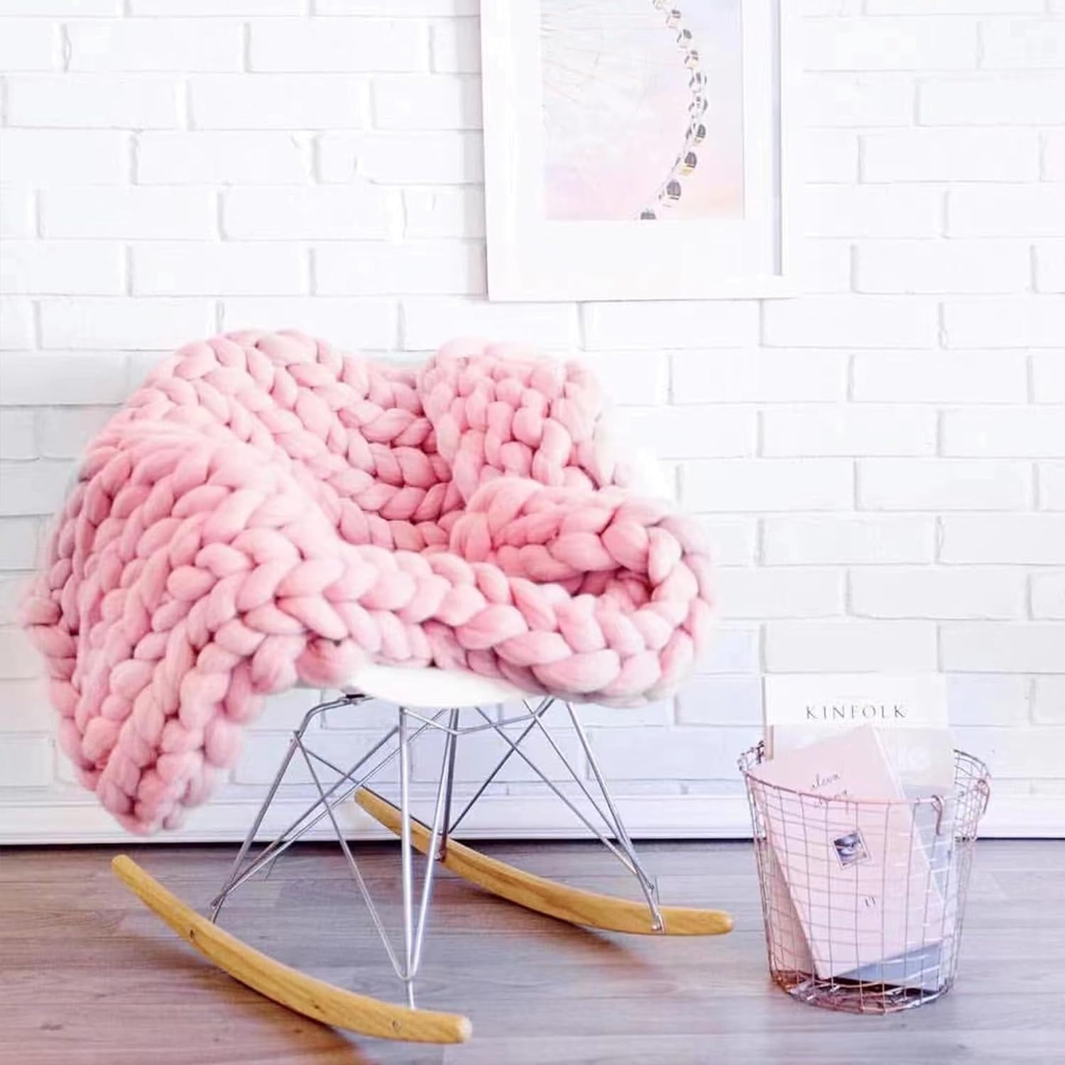 Hand Knitting Chunky Blanket Yarn : Big Twist Yarn for Arm Knitting,Soft Cozy Giant Yarn,Super Chunky Yarn for Knitting Blankets, Doormats, Pet Houses, Cushions and Rugs,26Yards,1.1 lbs (Pink)