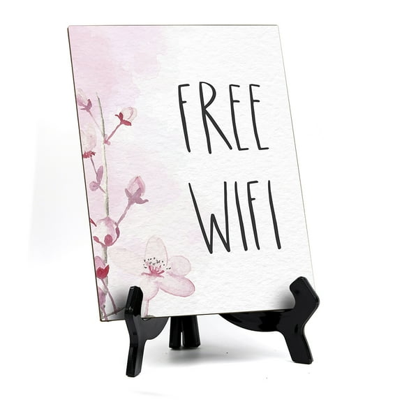 Signs ByLITA Free Wifi Table Sign with Easel, Floral Vine Design (6 x 8")