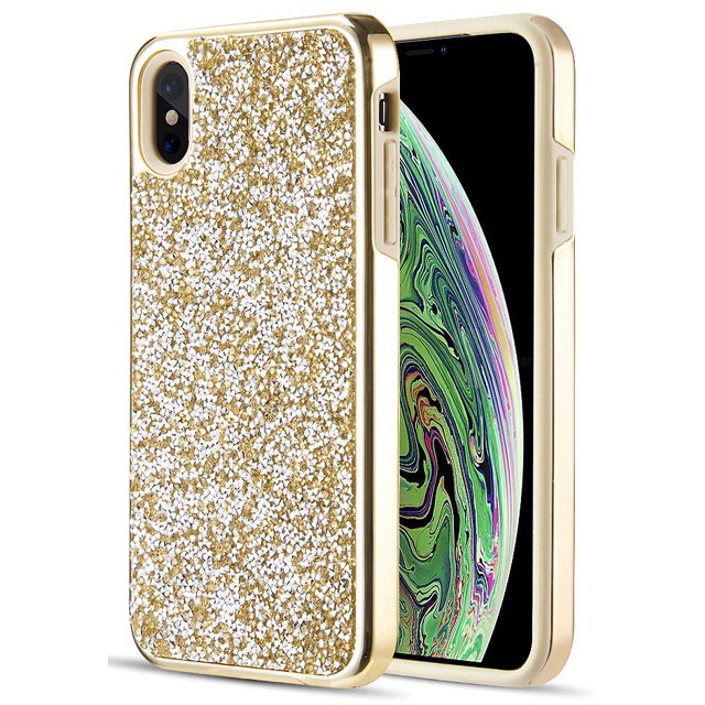 Étui en Strass pour iPhone TP Max, Étui Hybride Diamant Roche Dorée avec Cristaux Scintillants pour Apple iPhone TP Max (Taille Modèle 6.5 Pouces) (iPhone 10s Max)